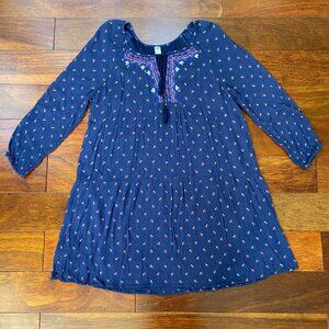 Old Navy Boho Chic Embroidered Crinkle-Gauze Swing Dress Lined Navy Blue Size L